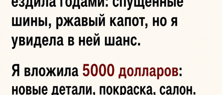 Сестра продала мне старую машину за символическую цену, но муж решил, что это его шанс