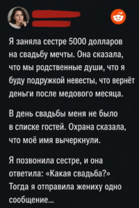 Я заняла сестре 5000 долларов на свадьбу, а потом она сделала вид, что не знает меня