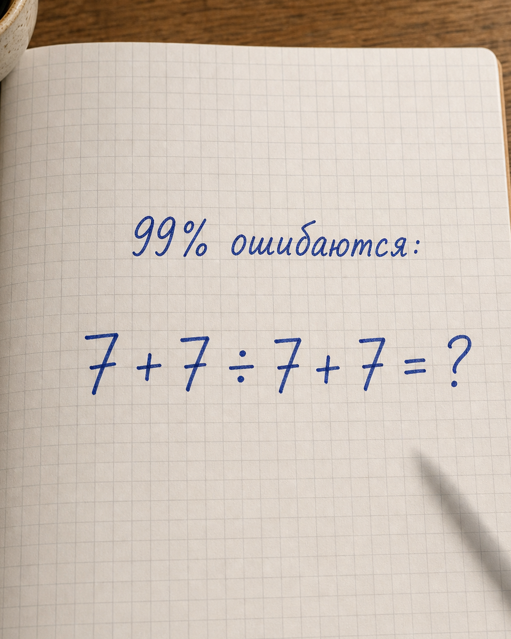 Сколько получится: 7 + 7 ÷ 7 + 7?