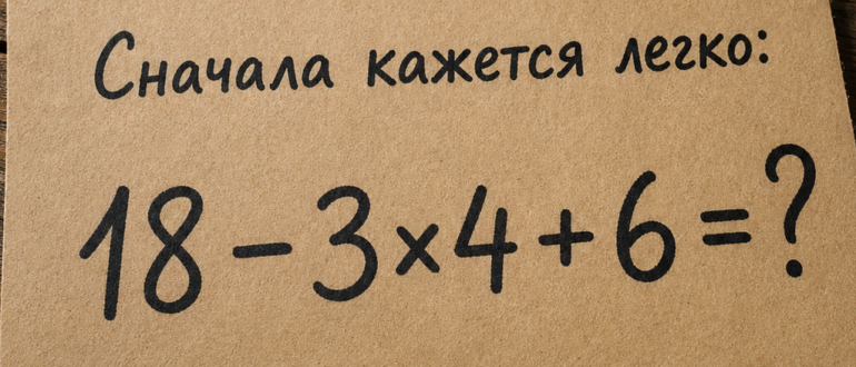 Сколько получится: 18 - 3×4 + 6?