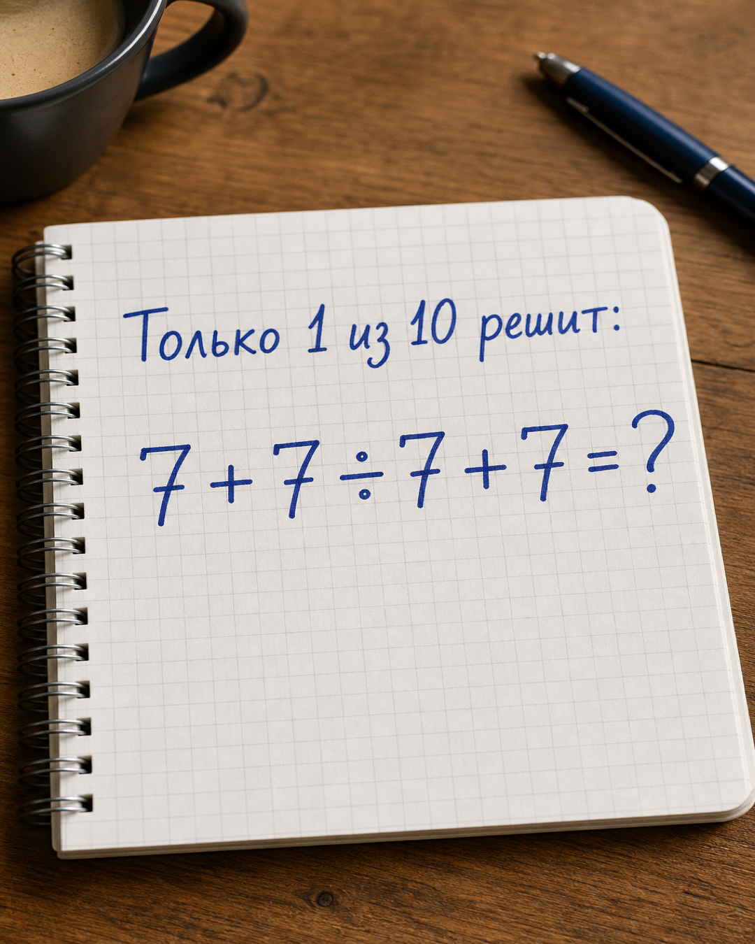 Задача для внимательных: 7 + 7 ÷ 7 + 7