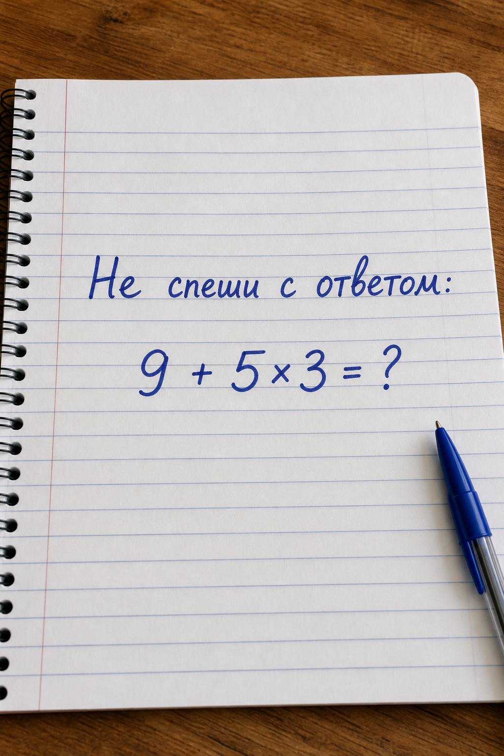 Не спеши с ответом: 9 + 5×3