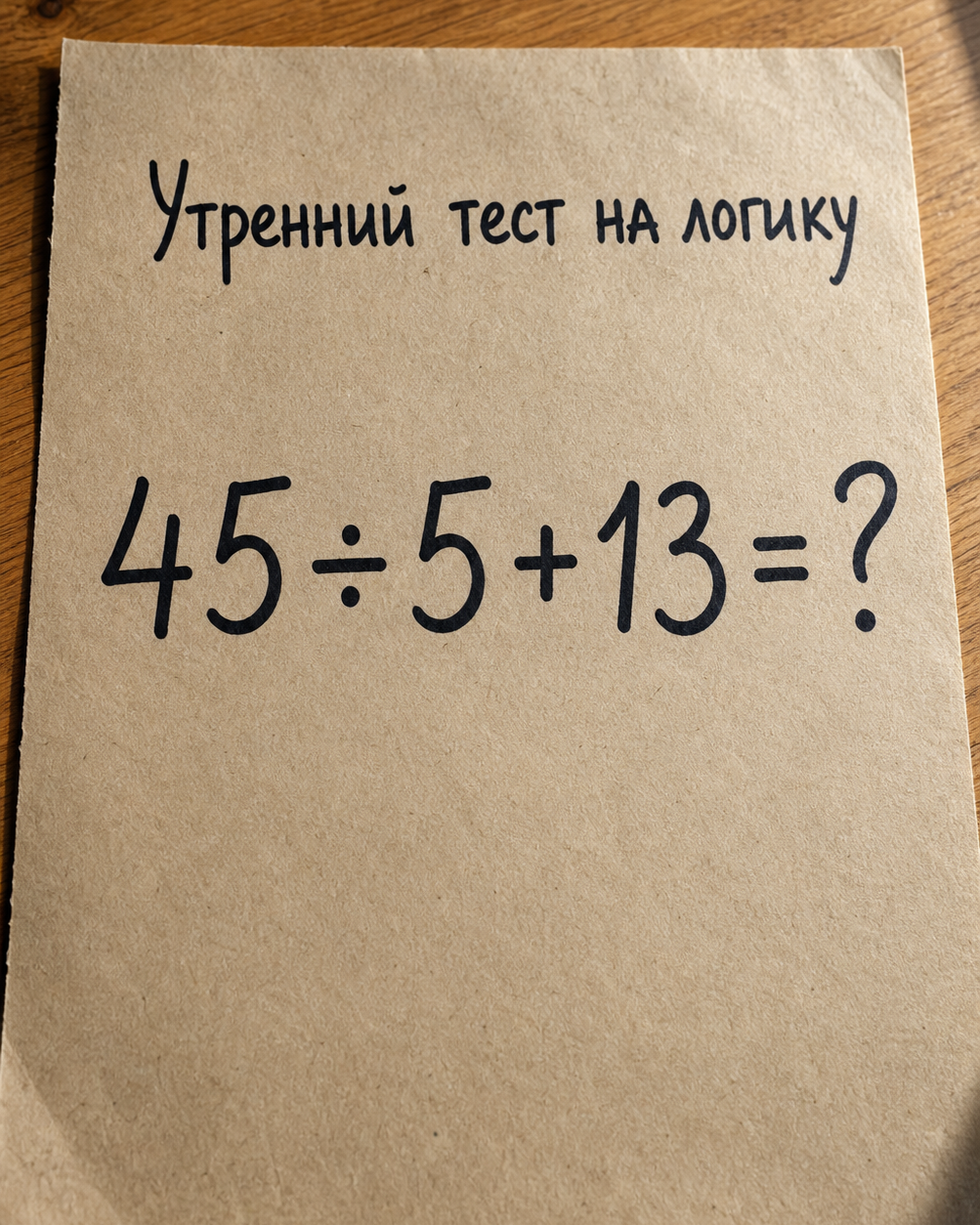 Правильный ответ на пример: 45 ÷ 5 + 13 = ?
