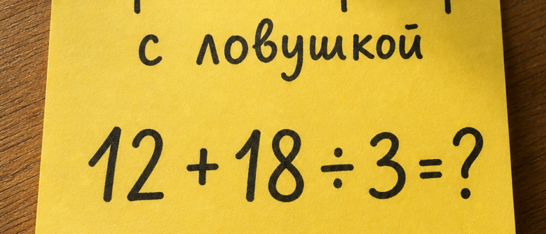 Правильный ответ на пример: 12 + 18 ÷ 3 = ?