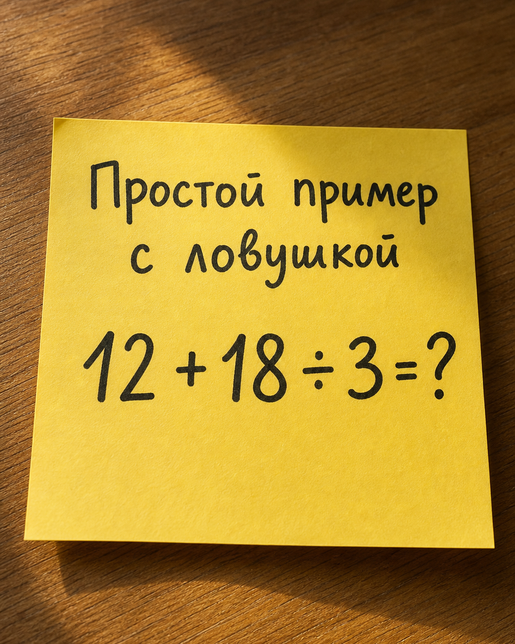 Правильный ответ на пример: 12 + 18 ÷ 3 = ?