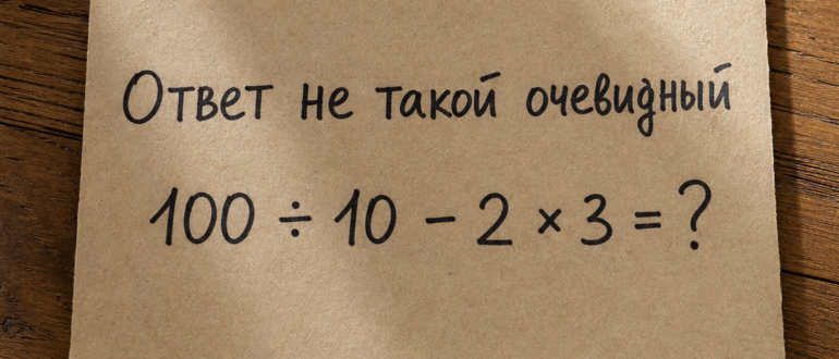 Правильный ответ на пример: 100 ÷ 10 - 2×3 = ?